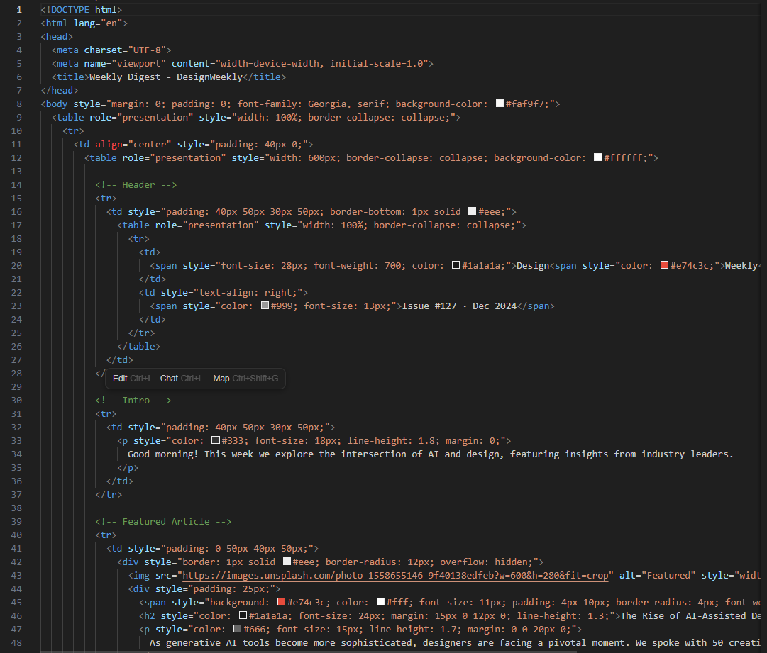 複雜的郵件 HTML 程式碼