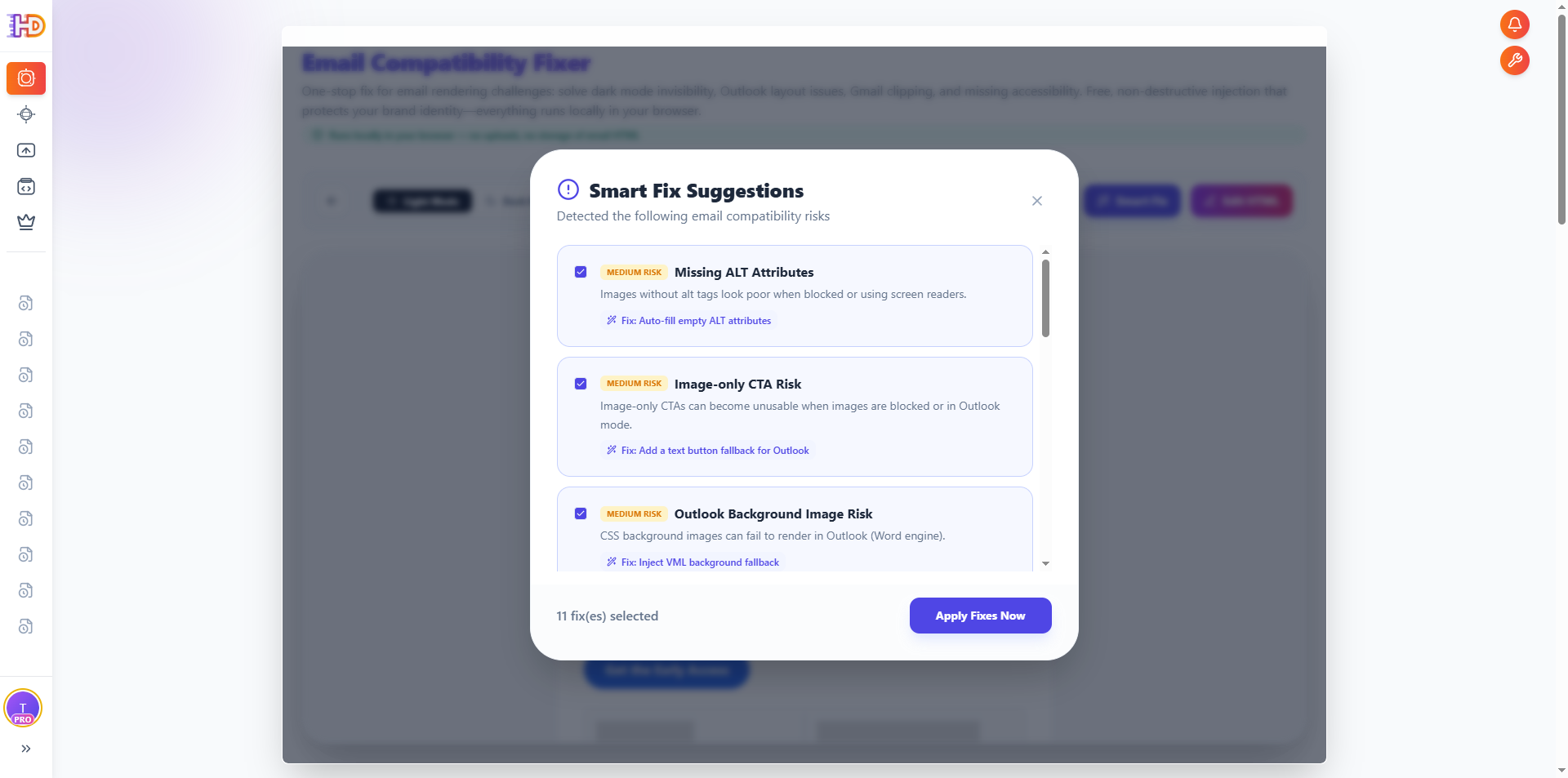 Detetar problemas de e-mail