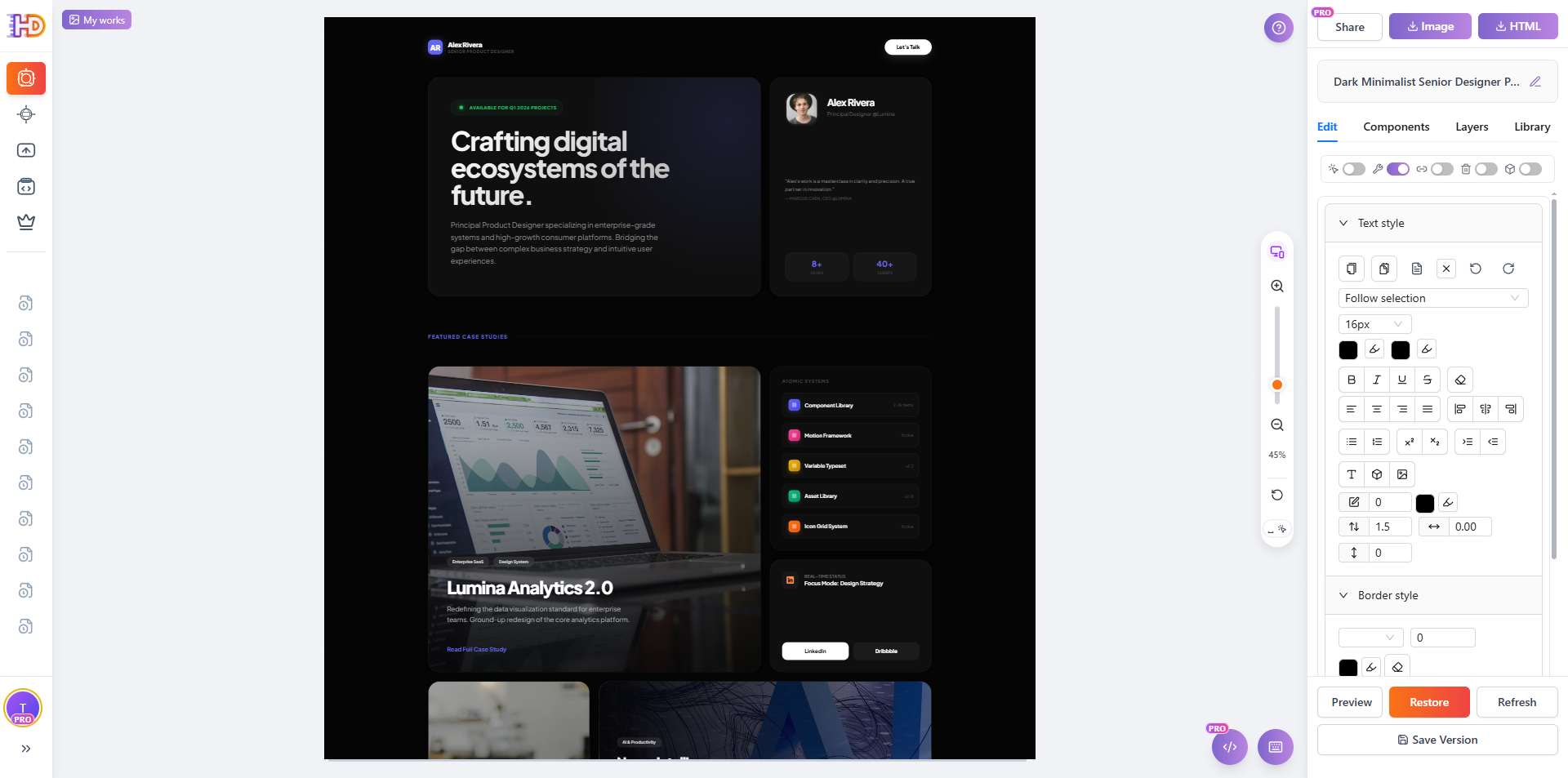 Template HTML caricato nell'editor visivo