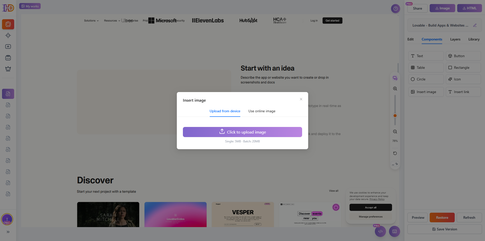 Neues Bild in die Seite hochladen