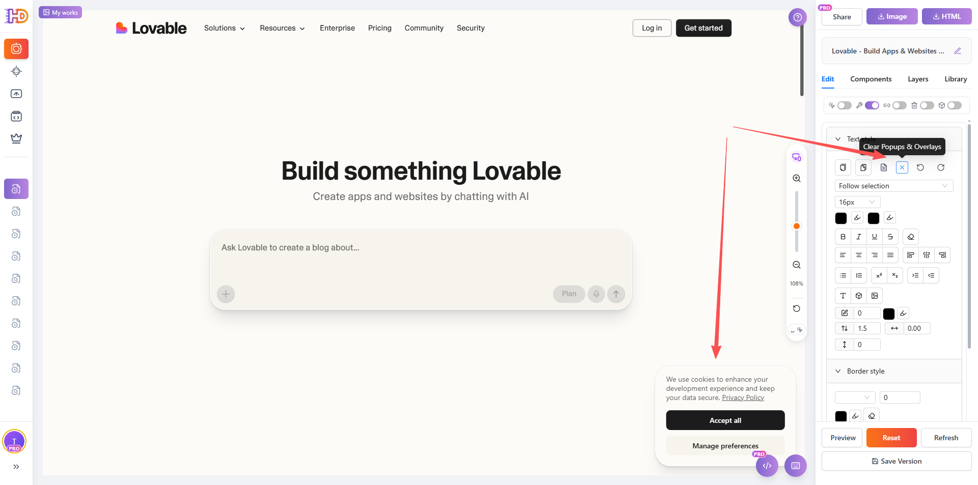 Clear Popups and Overlays zum Entfernen von Bannern