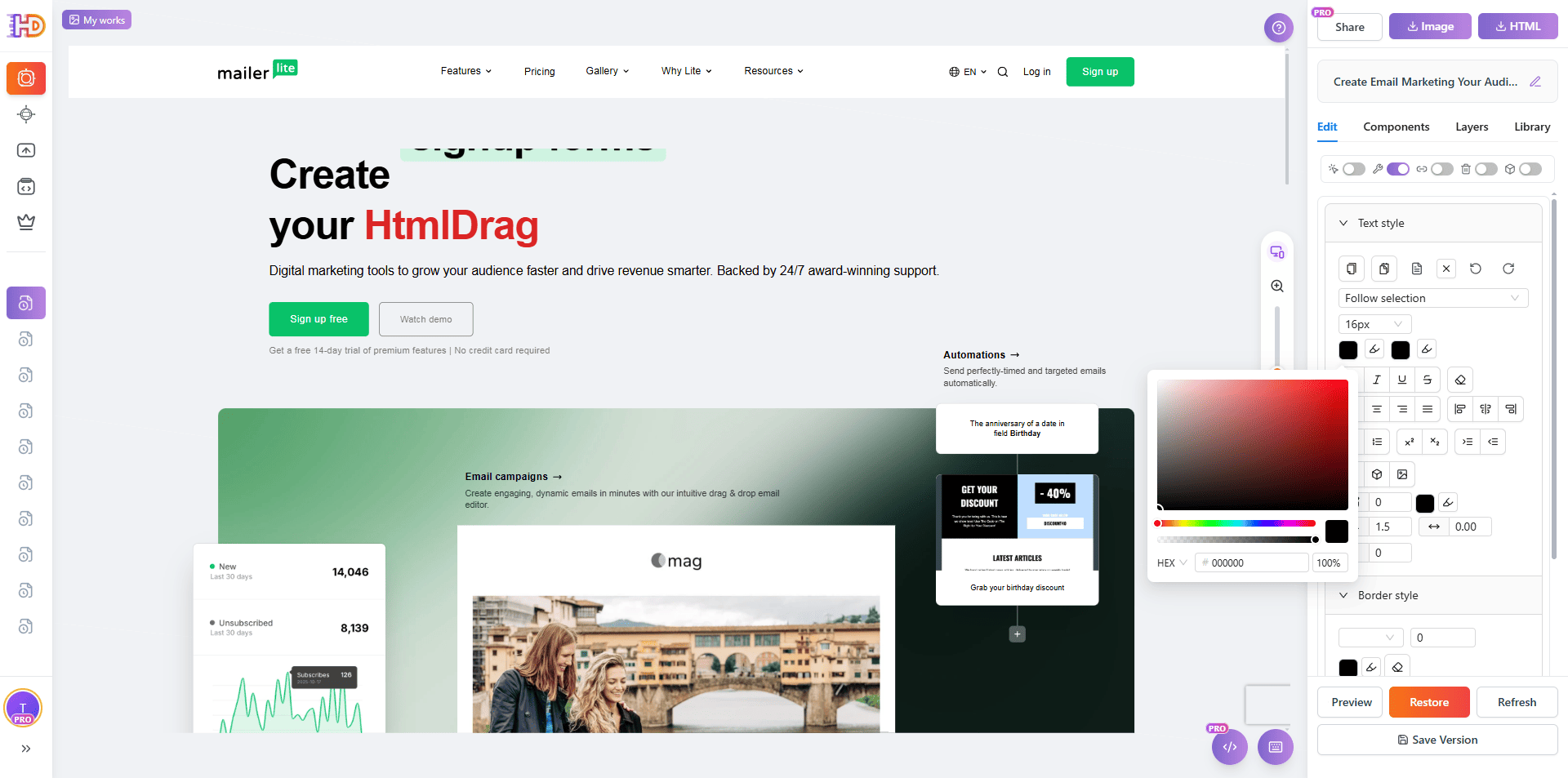 Замена выделенного Hero-текста на HtmlDrag и настройка цвета для более сильного акцента