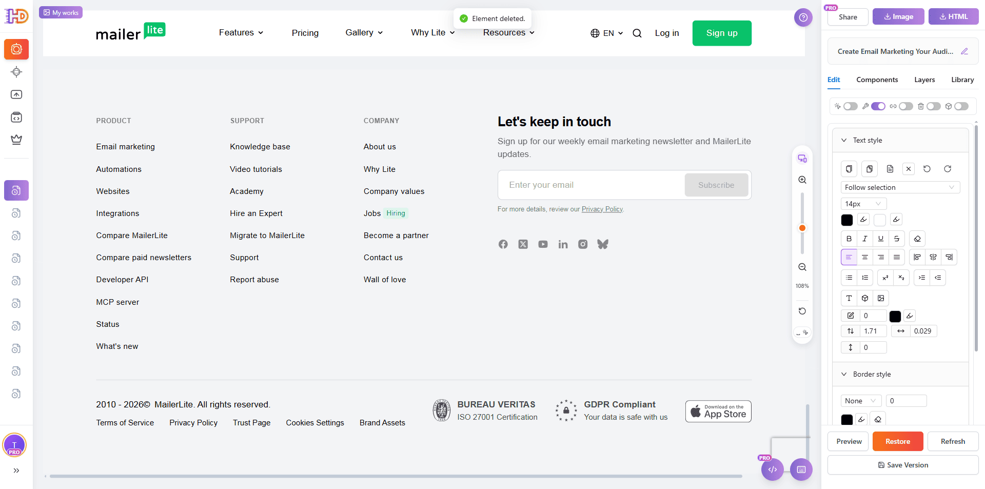 После удаления лишнего элемента footer выглядит заметно чище