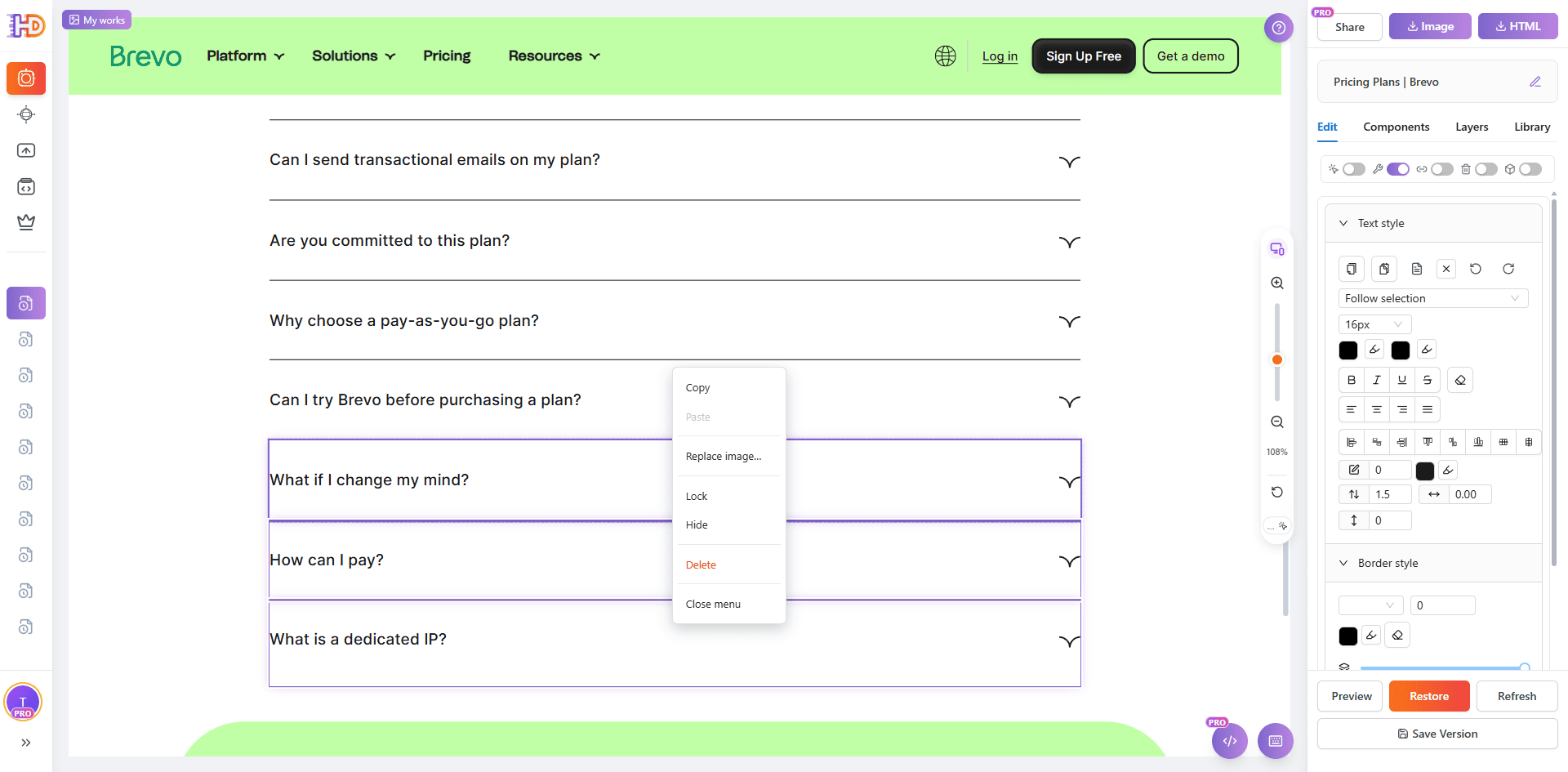 Selecciona los bloques de contenido extra debajo del FAQ antes de eliminarlos