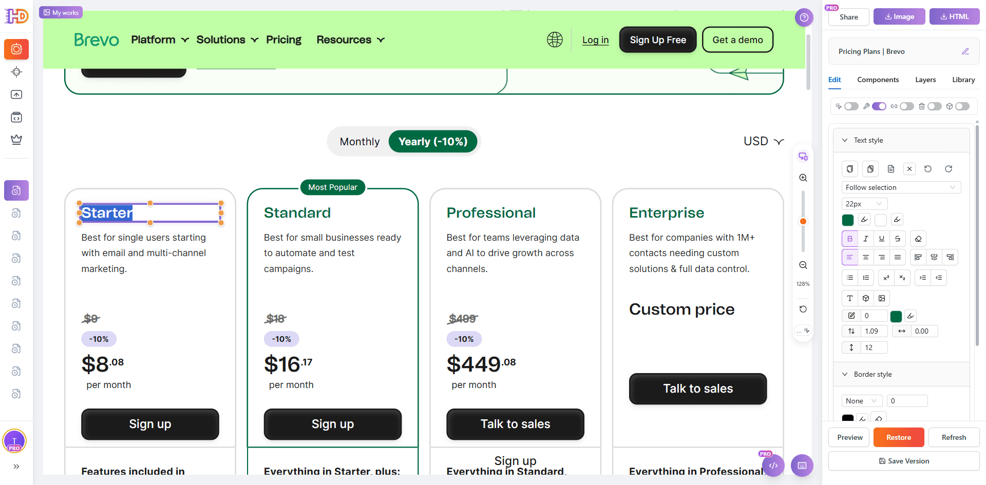 Editar FREE y otras etiquetas de precios directamente dentro de la sección de precios