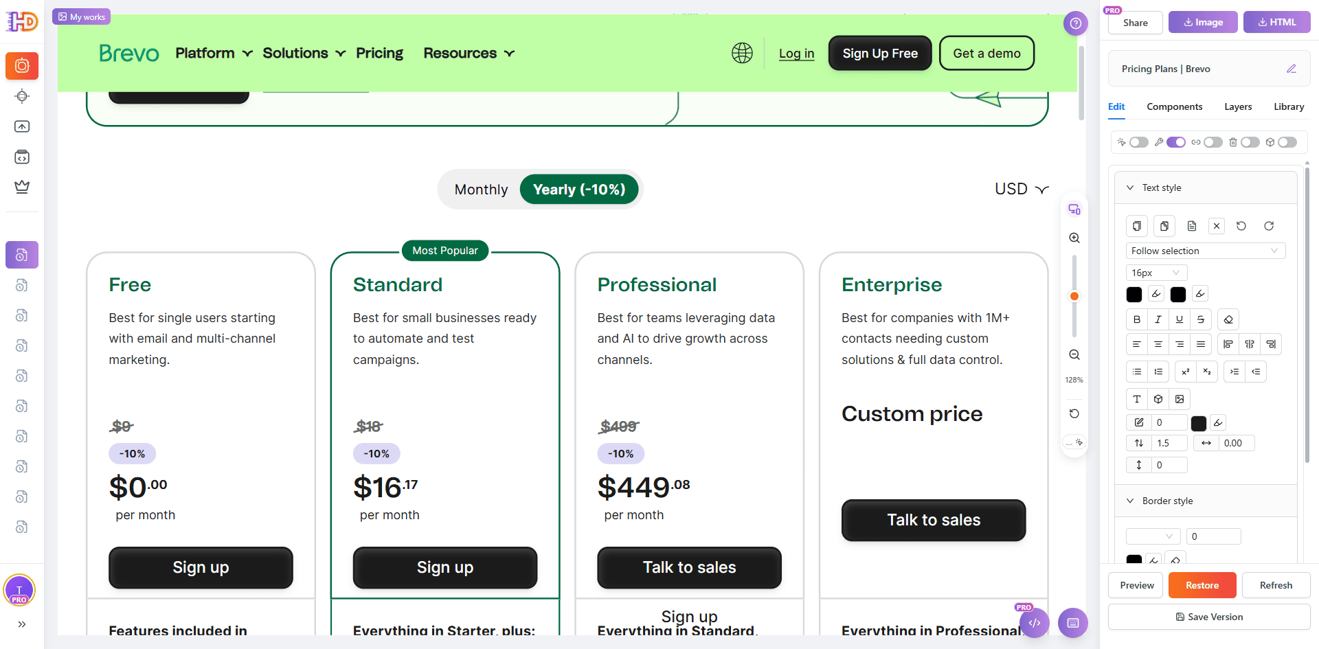 Seguir actualizando los valores visibles del precio en la sección de precios