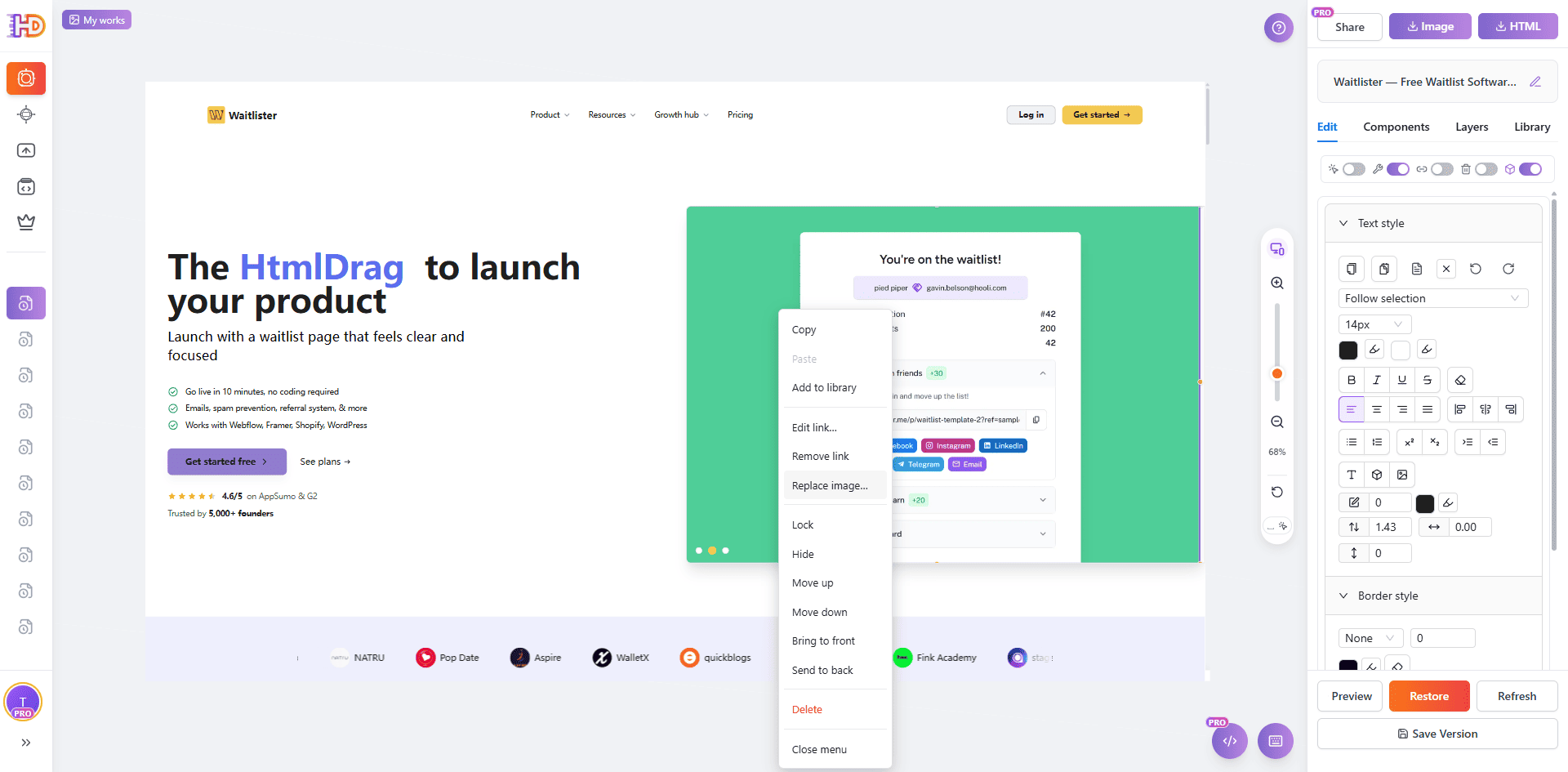 After editing the text and button color the waitlist CTA becomes clearer