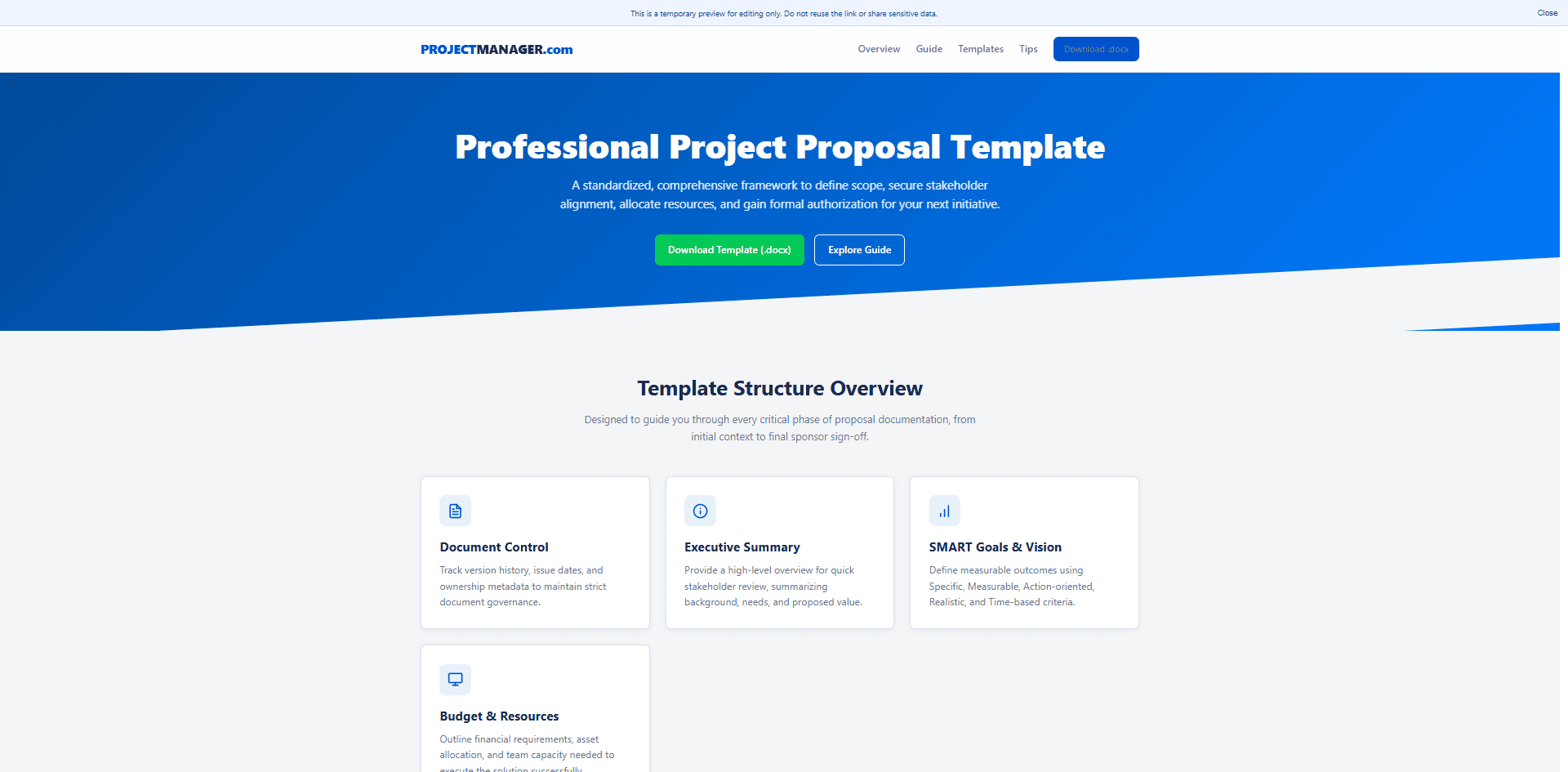 Die generierte Projektangebot-Landingpage ist in der Vollbildvorschau geöffnet, um First Screen, Inhaltskarten, Seitenrhythmus und Kundenreview zu prüfen