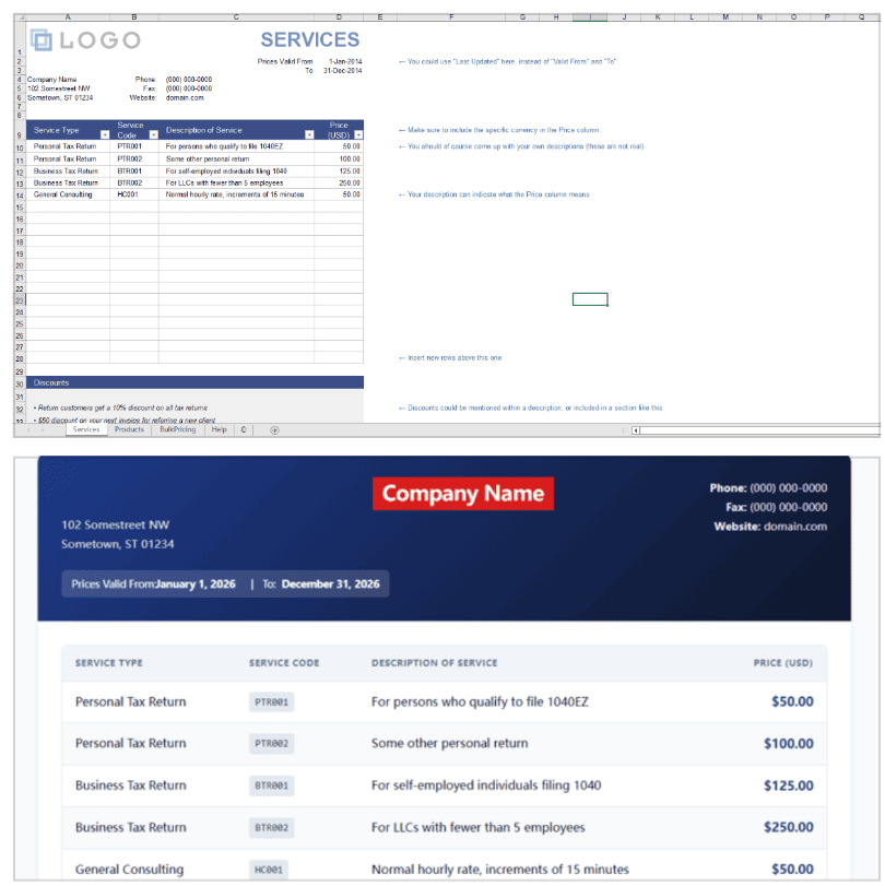 Transformer une grille tarifaire Excel en landing page HTML modifiable