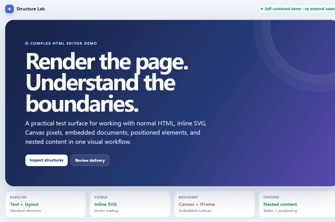 Komplexes HTML visuell bearbeiten: SVG, Canvas, IFrame und verschachtelte Inhalte