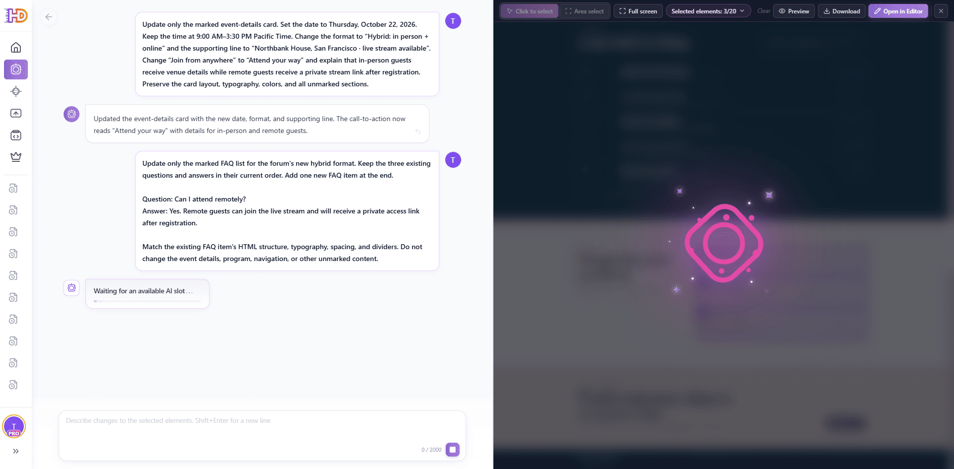 Verarbeitungsstatus der AI-Refinement während des Wiederholungsversuchs